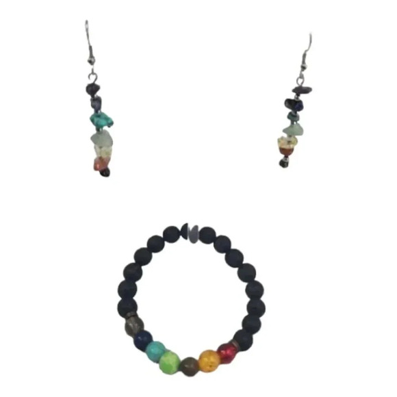 Beautiful Chakra Stones Earrings and Matching Black Lava Stone Chakra Bracelet. - Picture 7 of 15